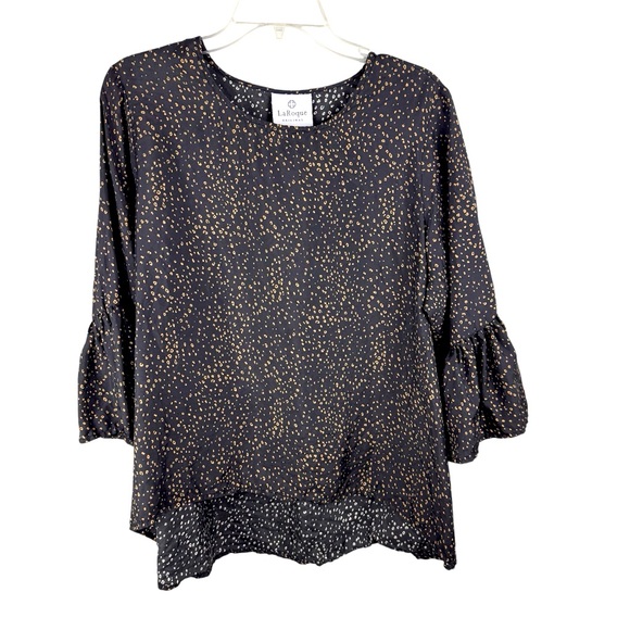 LaRoque Tops - LaRoque Original Sz OS Black & Gold V Neck Tunic 100% Silk Luxury
